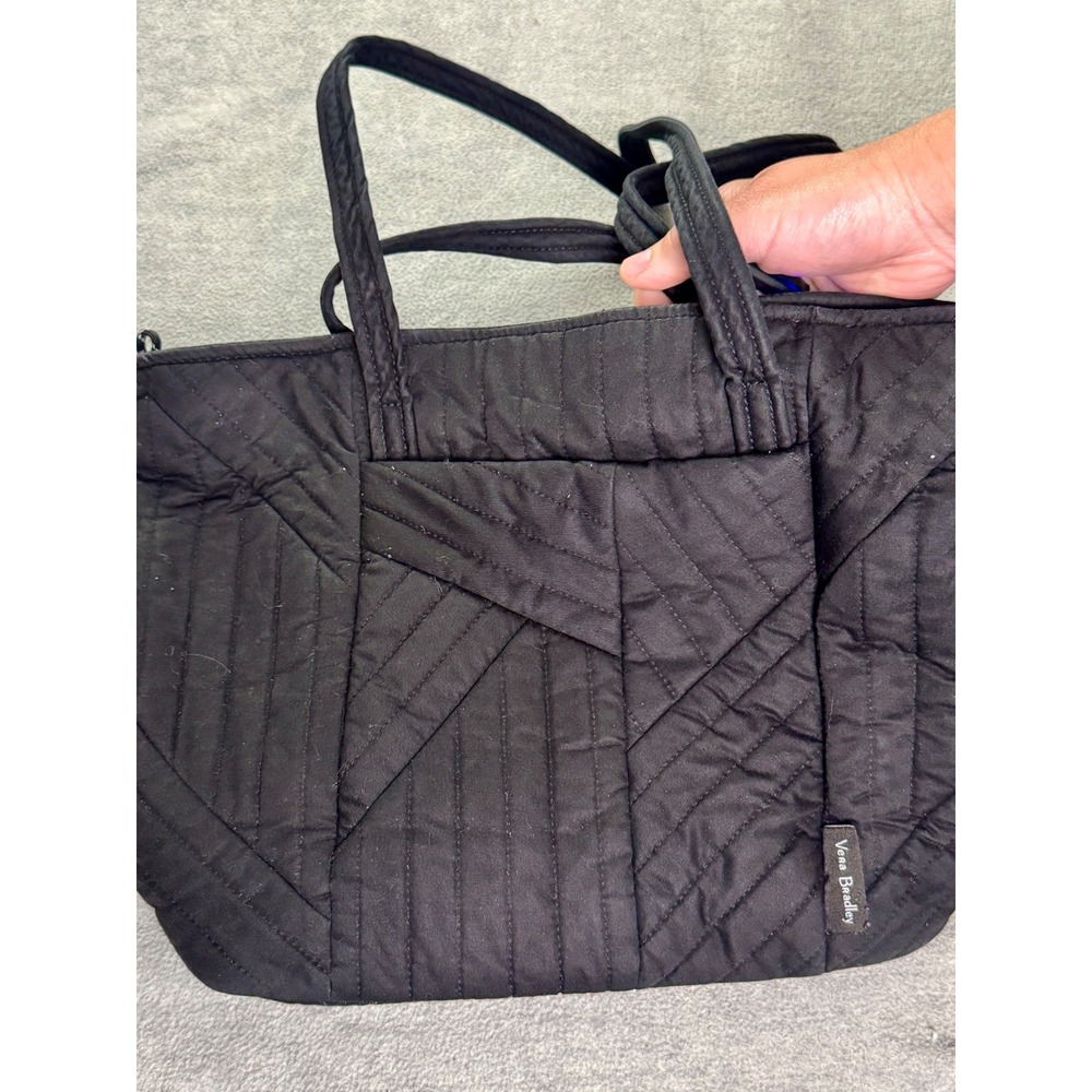 Vera Bradley Black Quilted Fabric Tote Bag Geometric Stitch Shoulder Bag